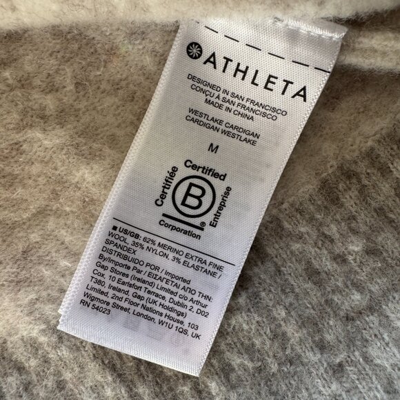 Athleta Merino Wool Blend V-Neck Button Long Westlake Cardigan Grey Size Medium - Picture 2 of 7